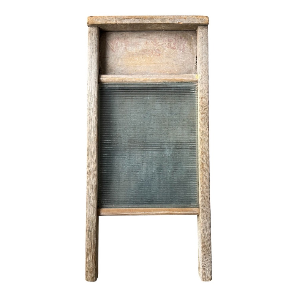 Vintage Ribbed Glass Victory Washboard 18" Primitive Farmhouse Laundry‎ Decor